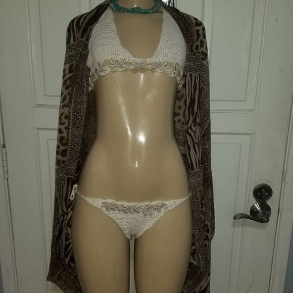 Handmade Crochet white  Bikini 2 pc set  small - Picture 5 of 16